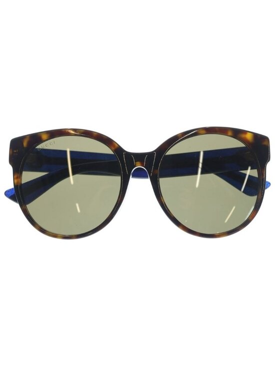 Gucci Interlocking Sunglasses Blue Frame Khaki Lens Gold Eyewear